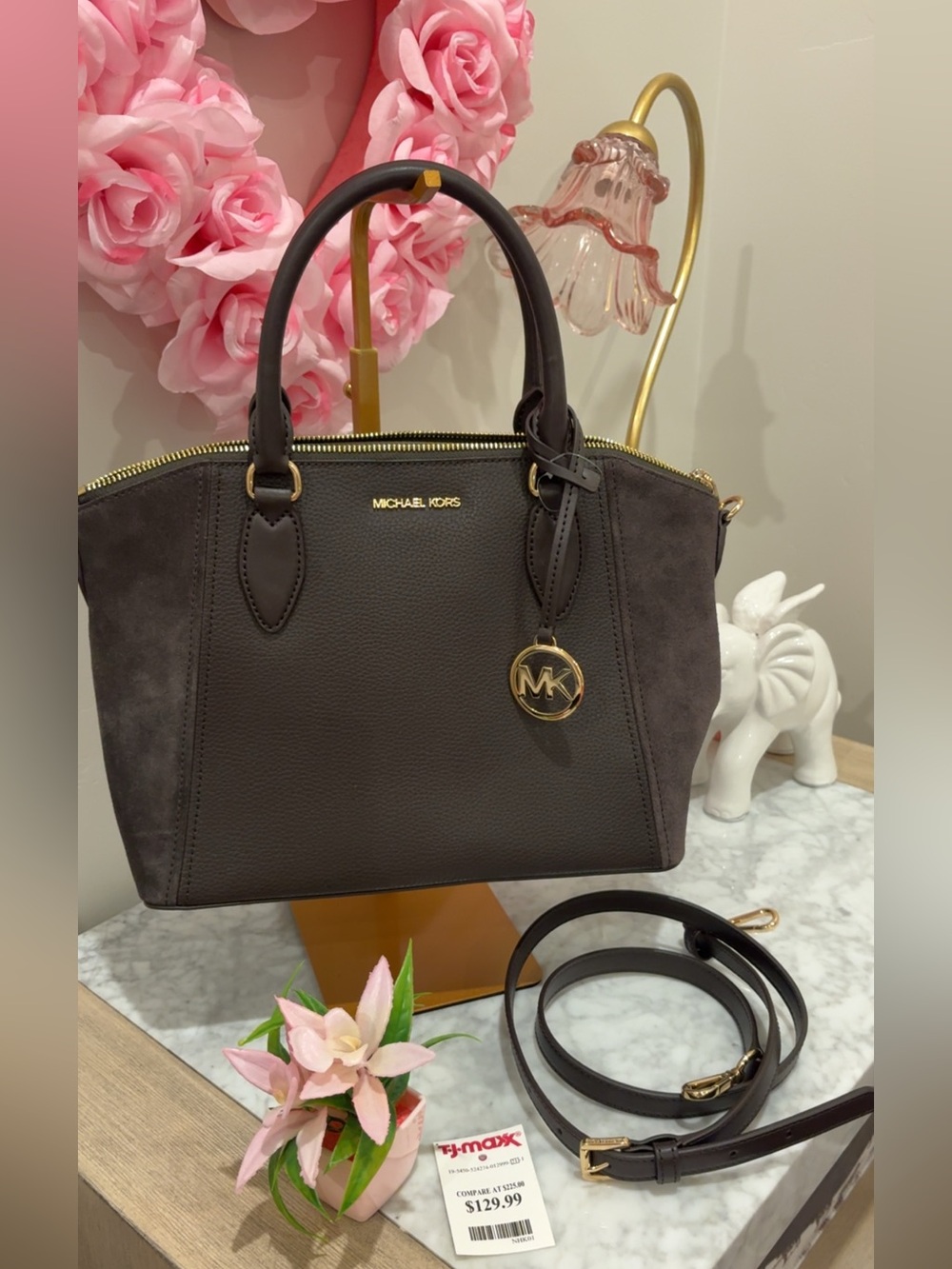 Brown Michael Kors leather and suede handbag